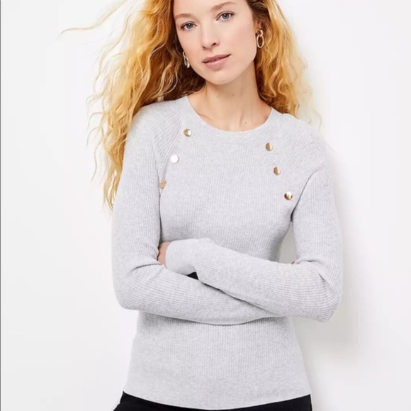 NWT Loft Button Trim Grey sweater (XS) - Picture 1 of 3